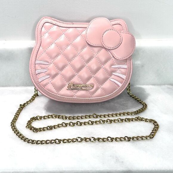 NWOT Hello Kitty Style Vegan Leather Gold Chain Strap Crossbody Purse Bag Pink 8 - Picture 1 of 4